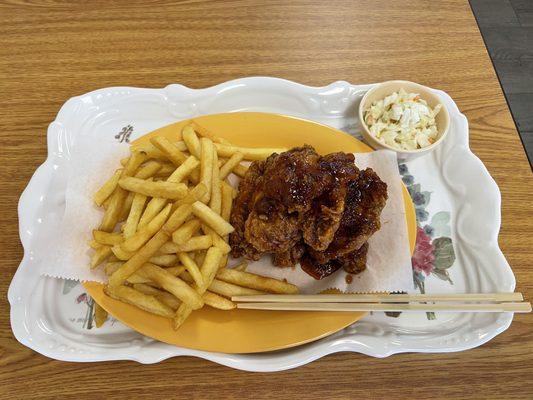 Wing meal w/ AB sauce, fries, and coleslaw