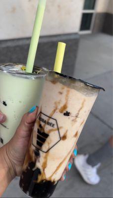 Green apple & Bischoff cookie with classic boba Smoothies .