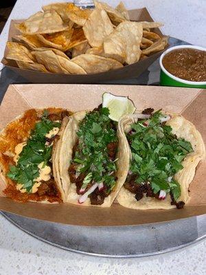 Carne asada and chicken adobo tacos