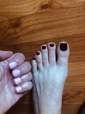 Essie colors: Pedi is 'Bahama Mama' Mani is 'Fiji'