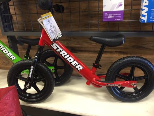 They have the Strider balance bike for kids available and in stock. Great for kids!!