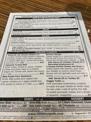 Back of menu