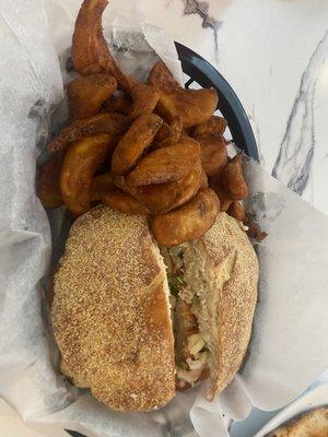 High Point sandwich on fireside bread with the delicious fries