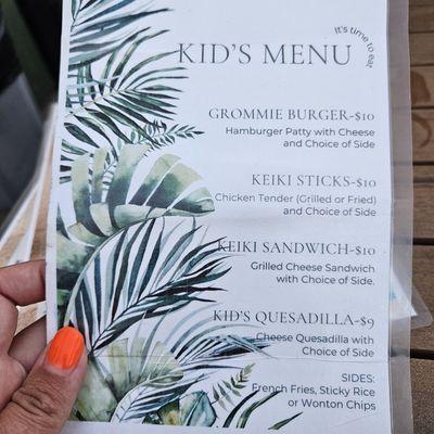 Kids menu