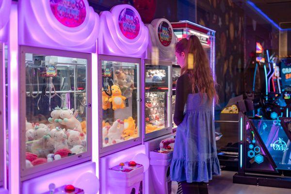 Claw machines with a variety of plushies