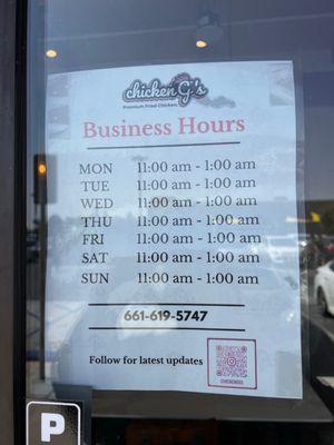 Business hours. Open LATE! YES!