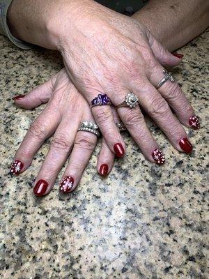 Christmas Nails! I enjoy going there. They make you feel at home. They remember your first name and acknowledge you, every time you go in.