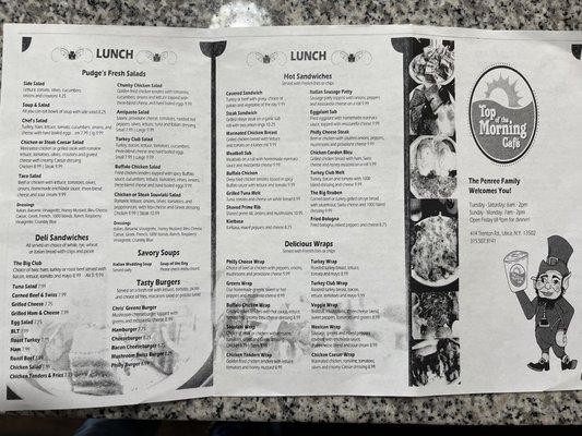 Lunch menu