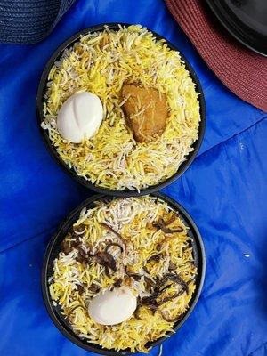 Kolkata Chicken Biryani (they give both the egg and potato) and Lucknowi Mutton Biryani