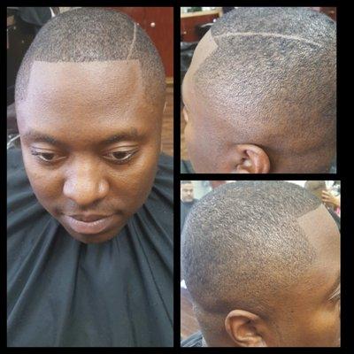 My client Zach Bald fade w/a line-up and hard part.