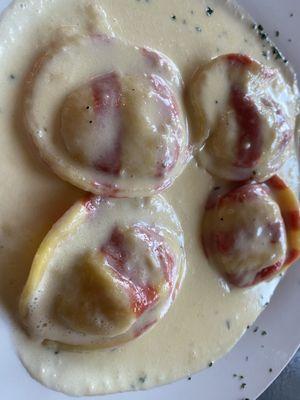 Lobster ravioli in amaretto cream sauce