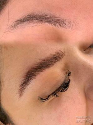 Laminated nano brows before and after.