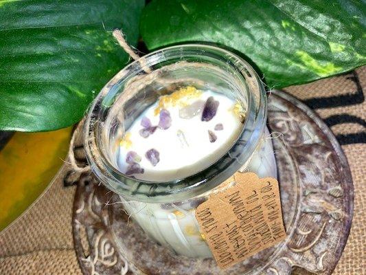 Custom Soy Candle with Amethyst Healing Stones