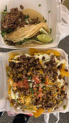 Super Nachos Asada and Two Beef Taco