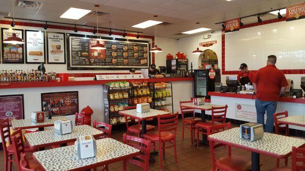 Nice, clean restaurant greets hungry customers.