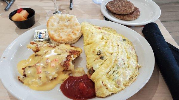 Double Decker Omlete with an extra side of sausage patties.