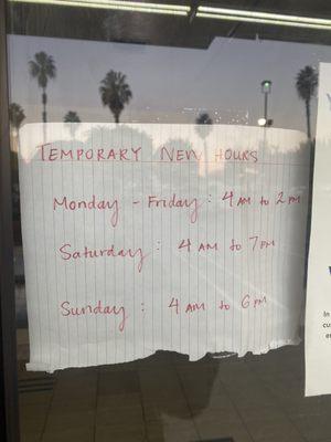 New temporary hours