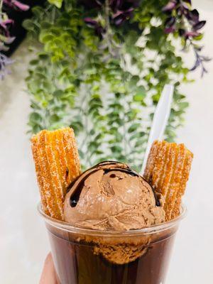 Churro Sundae with chocolate ice cream!