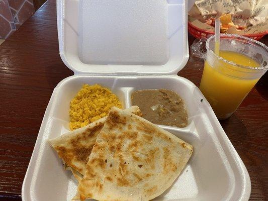 The quesadilla platter and mango margarita