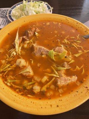 Pozole with entire cup of side dump in.