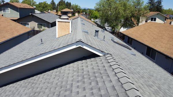 Composite Shingle Roof Completed with new skylight