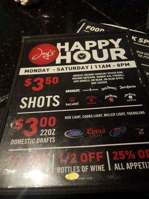 Great happy hour 6 days a week