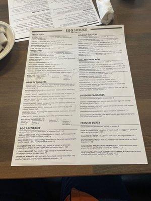 Egg House Menu