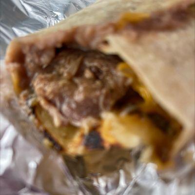 Chili Verde, bean and cheese burrito