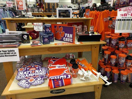 Tons of Clemson and Carolina merchandise.