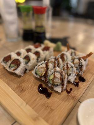 Shrimp Tempura Roll & Spicy Tuna Roll