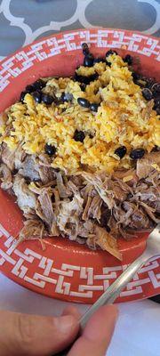 Pork yellow rice and black beans