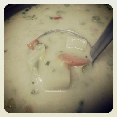 Homemade Corn Chowder served during our cold winter months