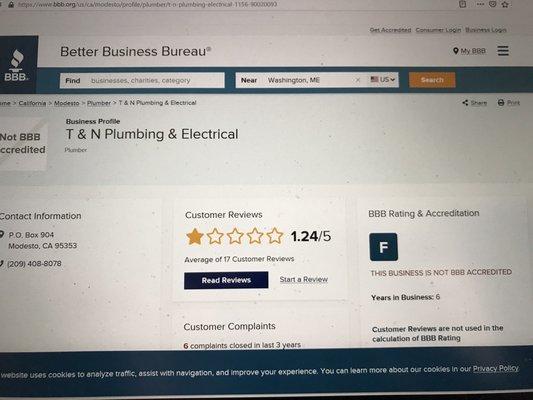 T&Ns rating with the Better Business Bureau.