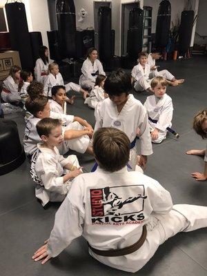 Kids chatting before the belt test