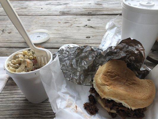 Chopped Brisket sandwich, macaroni salad