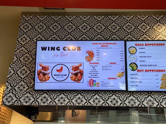 Wing Club menu