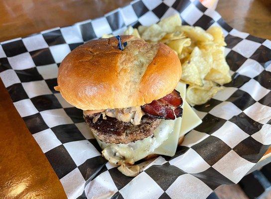 Mushroom Swiss Burger (with bacon)