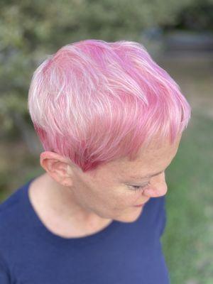 Amazing platinum blonde with pink ribbons!