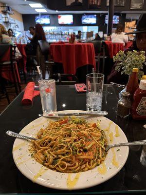 Vegan Pasta with shrimp