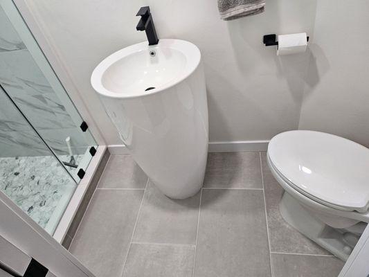 Remodeled guest bathroom.