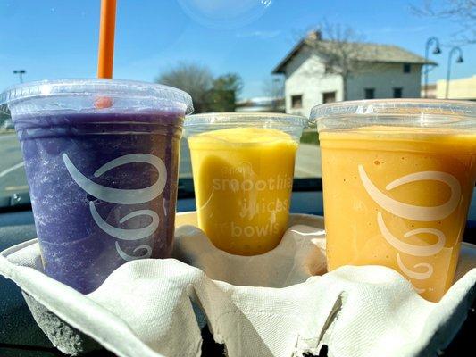 From Left: Electric Berry Lemonade, Orange C-Booster & Mango-A-Go-Go