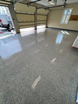 New installed epoxy flake system with polyaspartic top coat