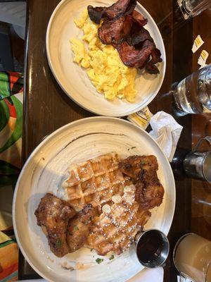 Wings and Waffles with a side of eggs and Turkey Bacon