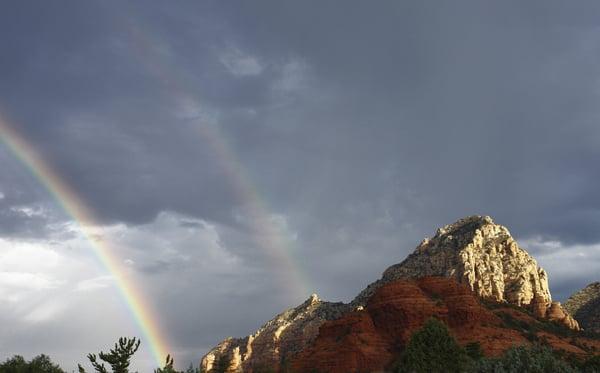 A Sedona morning moment double rainbows over Thunder Mountain - A Spa for You Sedona Day Spa