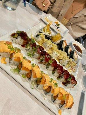 Chicken Tempura Sushi Roll, Texas Rodeo Roll, Hamachi Reef Roll, Nemo Roll