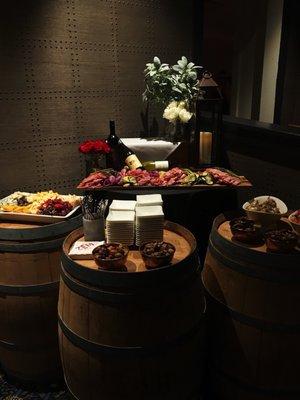 Crudité and charcuterie set up for an event.