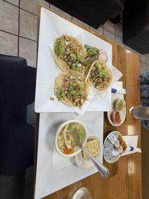 Tacos and homemade chicken soup