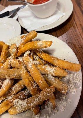 Eggplant fries with parmigiana and red sauce