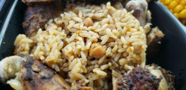 The rice and peas lacks any depth of flavor