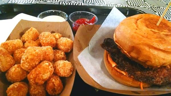 Small Tater Tots ($1) & James West Burger ($7.99) - Honey Mustard Sauce and  Ketchup on the side